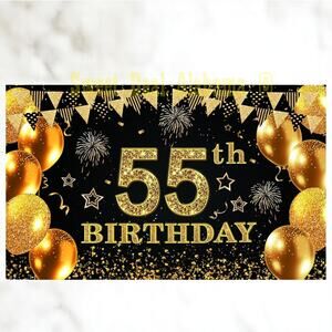 55th Birthday Flag / Banner 72.8"W x 43.3"H, Photo Background, Celebrations